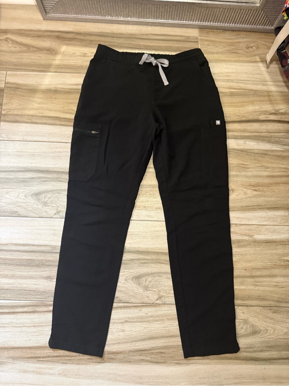 Figs Black Scrub Pants with Gray Drawstring